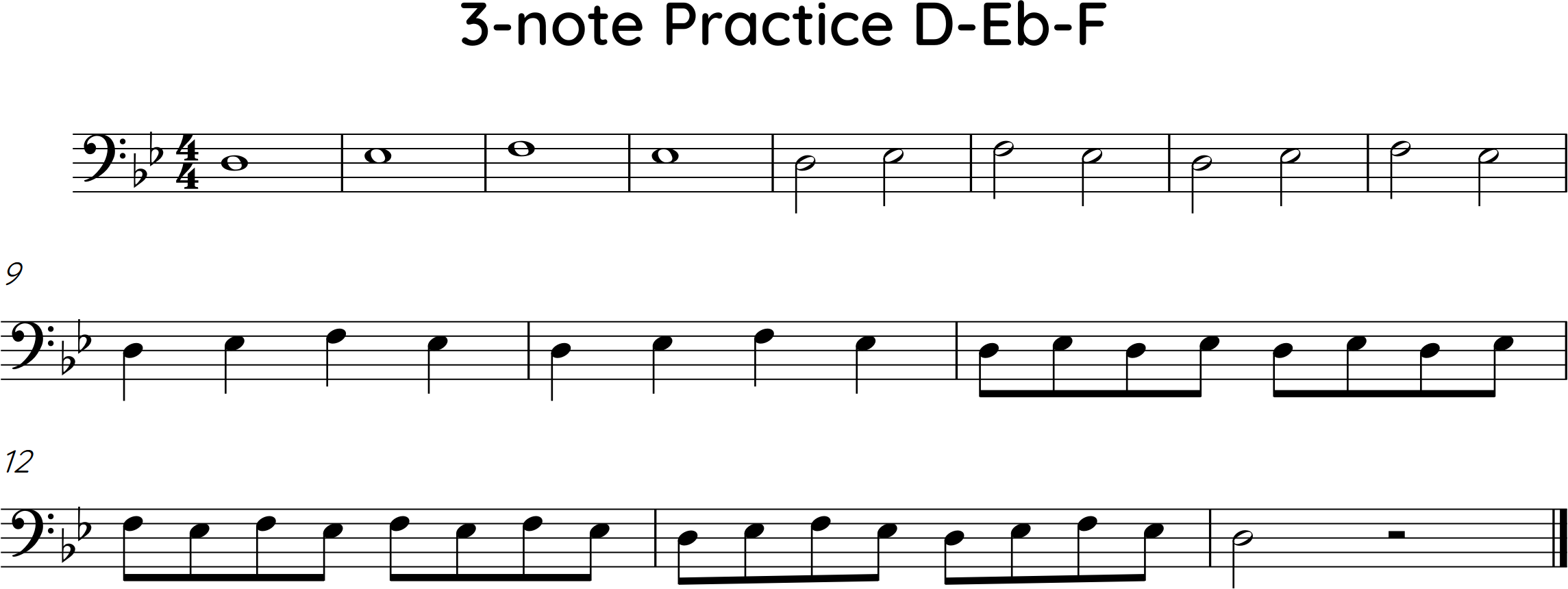 3-note practice between middle D Eb and F