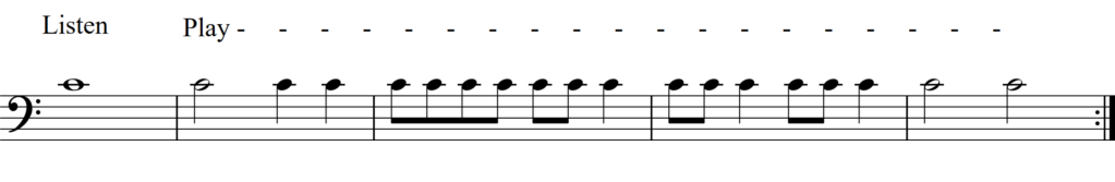 rhythms on middle C, 5 bars