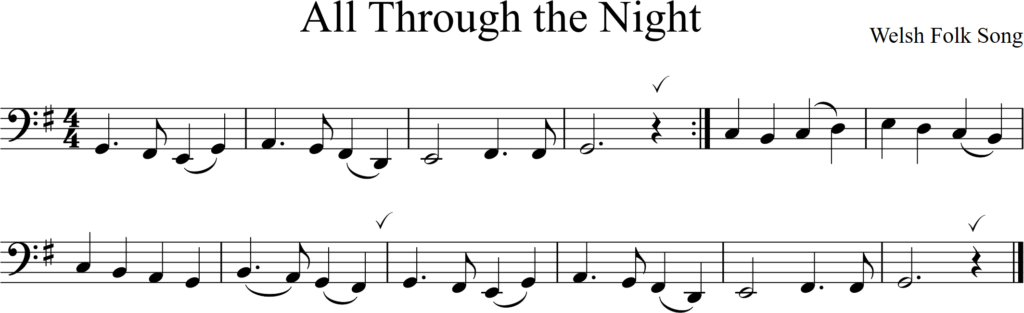 Tune: All Through the Night, G major, 16 bars, range low D to middle E
