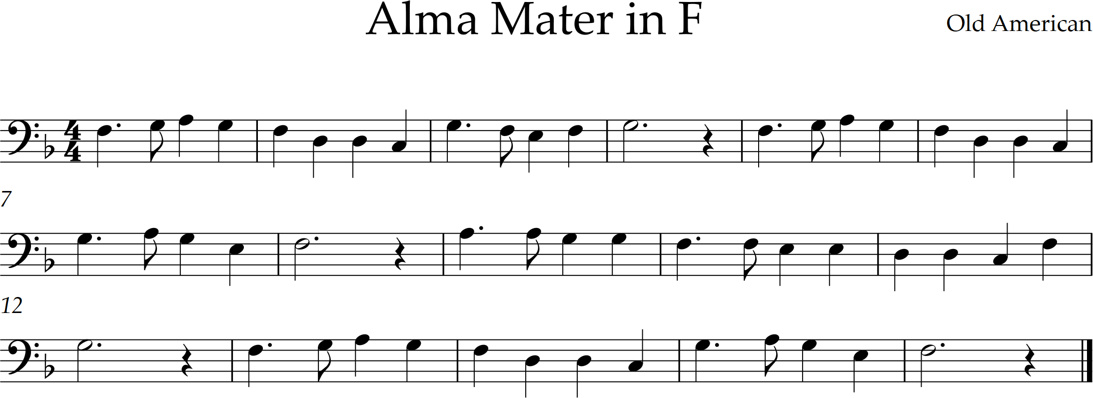 tune Alma Mater in F