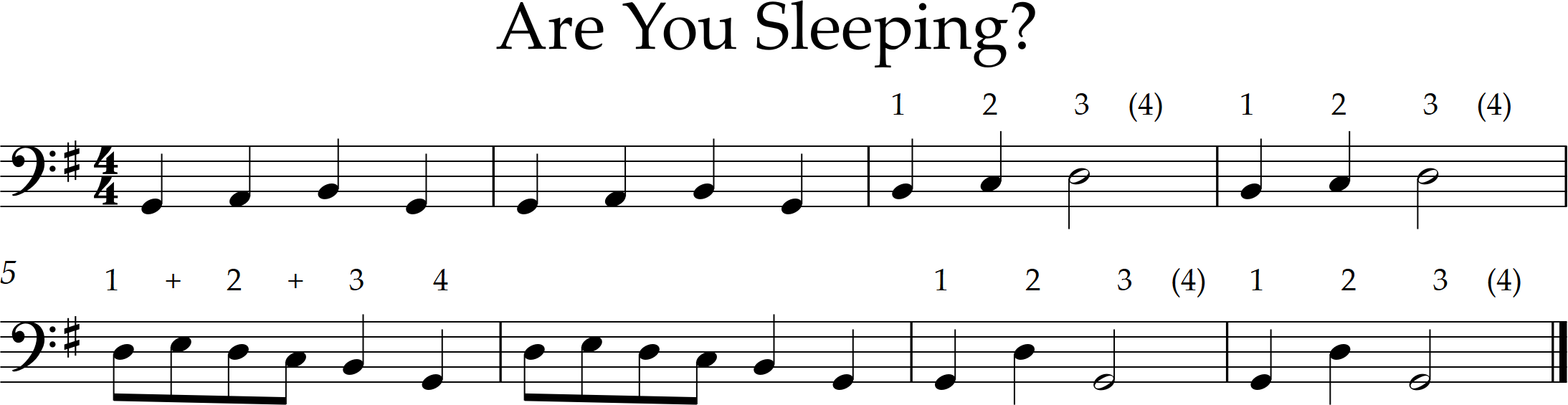 G major, 8 bars, tune is Are You Sleeping?