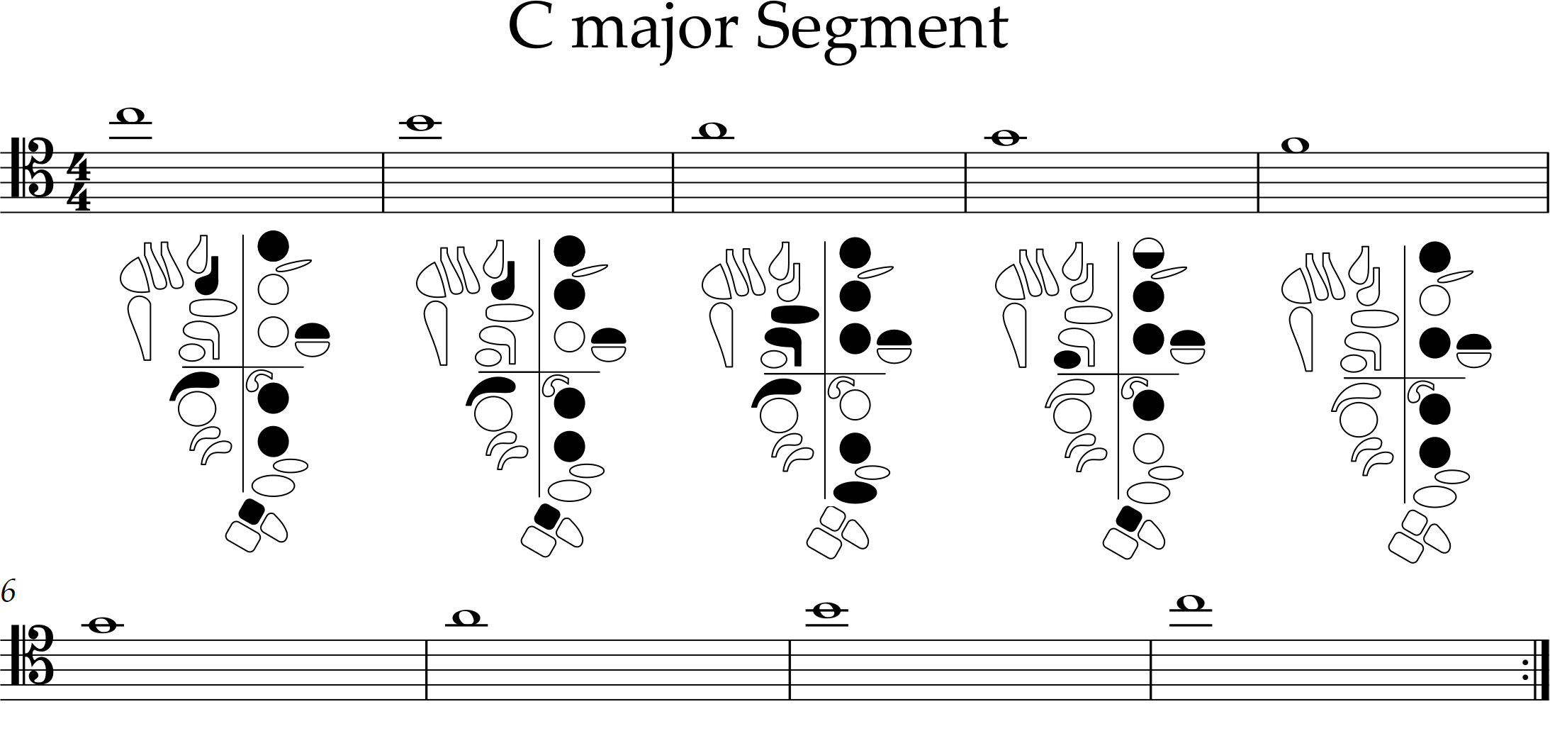 C major, whole notes, range F3 to C4