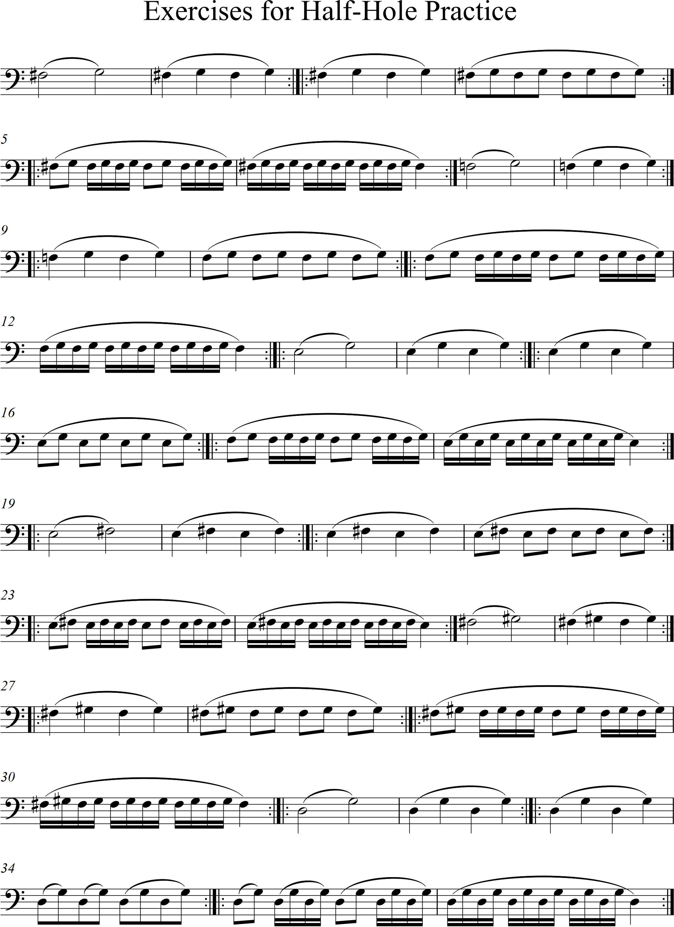 exercises using halfhole notes (middle F-sharp, G, and G-sharp)