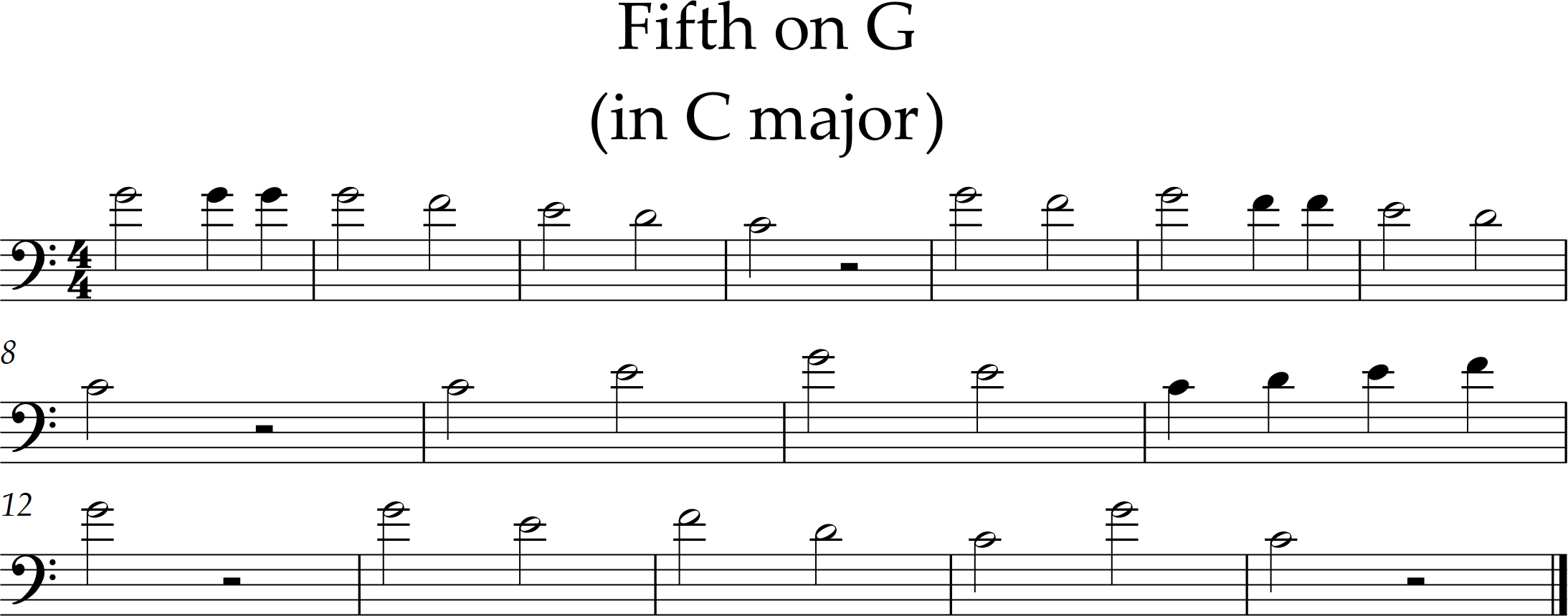 half and quarter notes, range C3-G3, C major