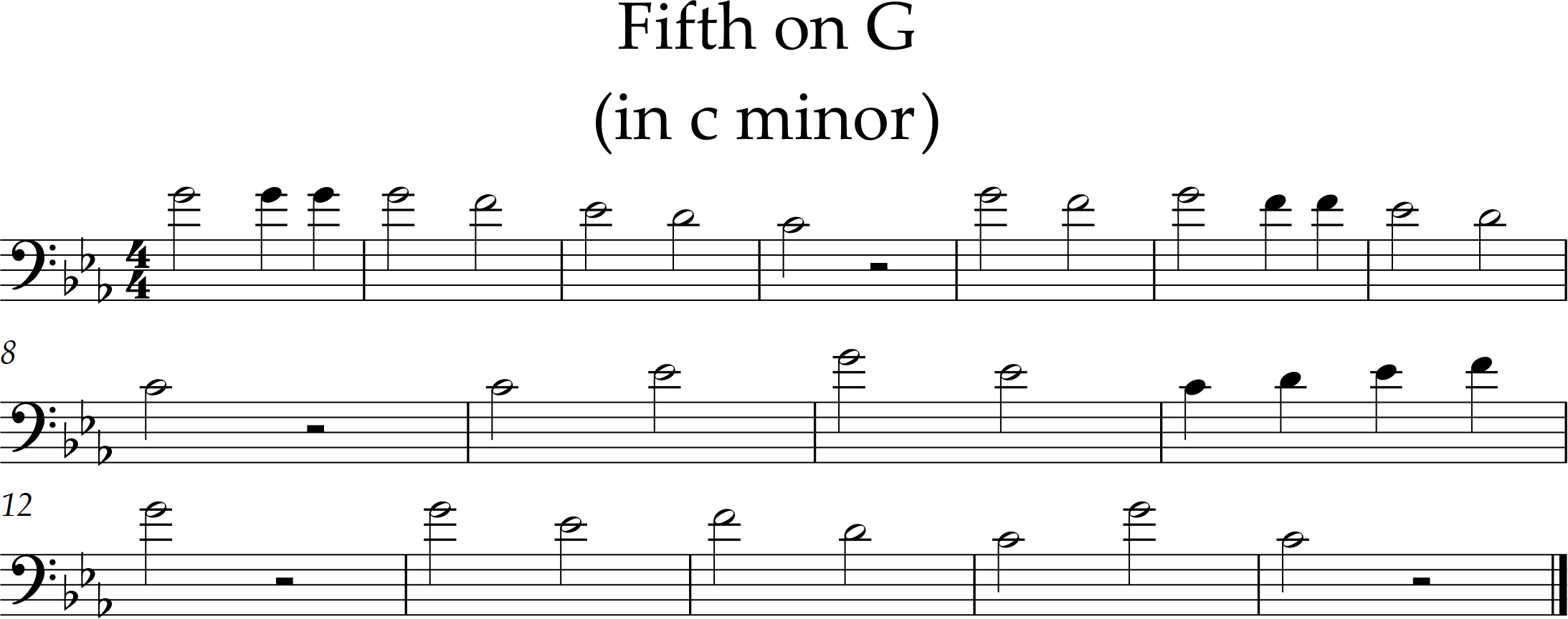 half and quarter notes, range C3-G3, C minor