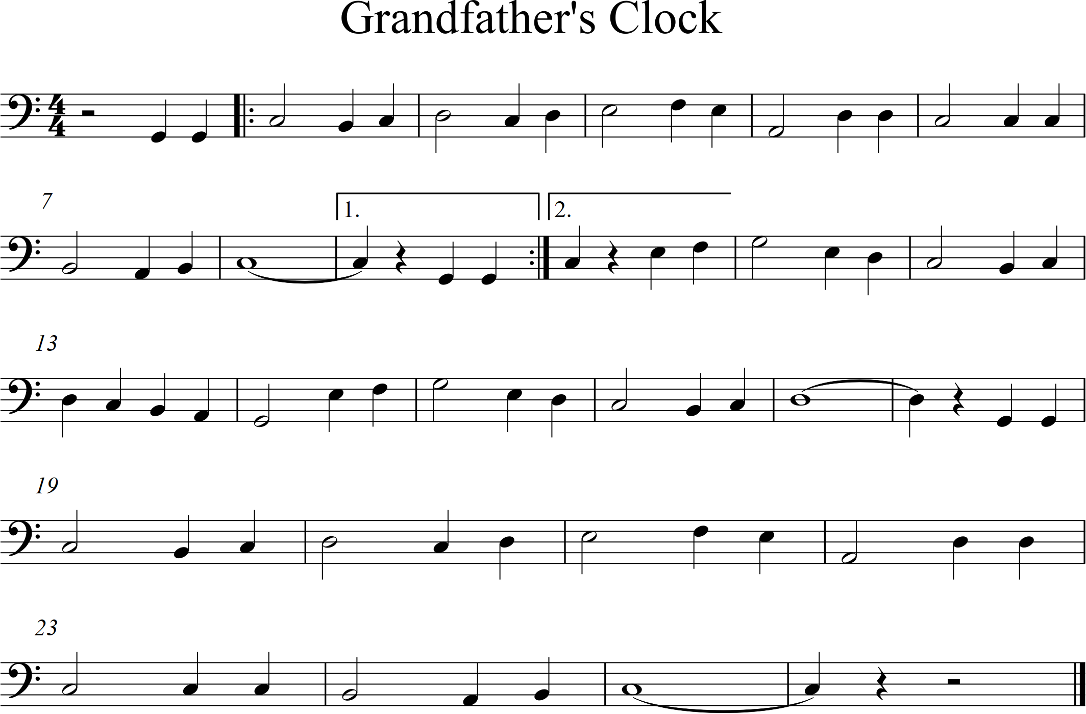 Key is C major, highest pitch is half-hole G