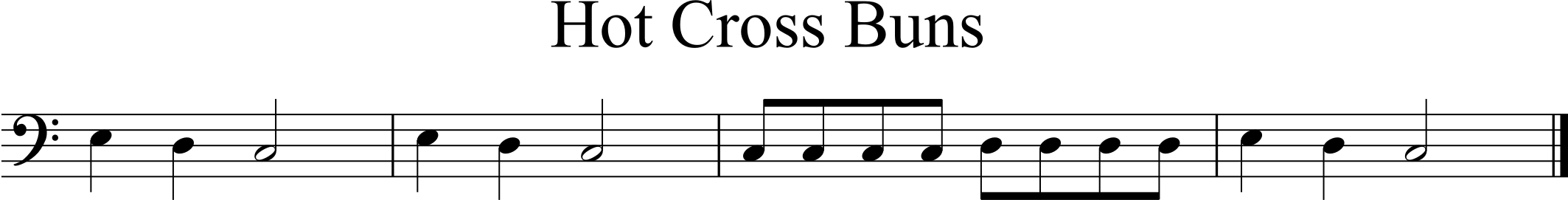 Hot Cross Buns using first notes C2-E2