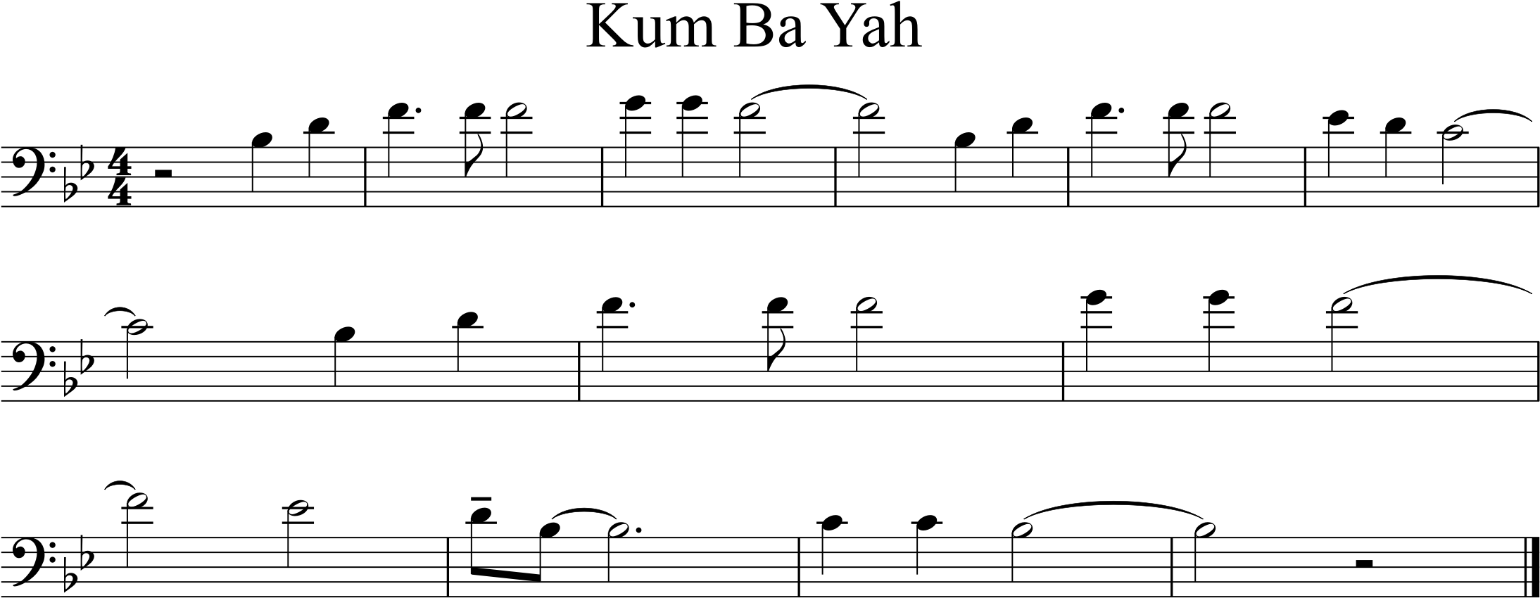 Kum Ba Yah, range middle B-flat to high G