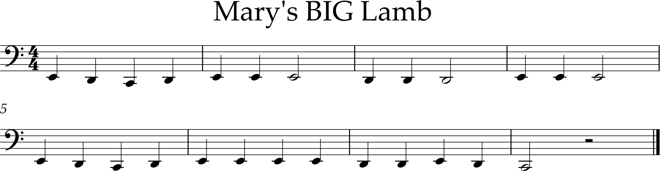 Mary Had a Little Lamb using low E, D, C