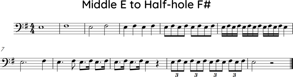 11 bar practice for middle E to half-hole Fsharp