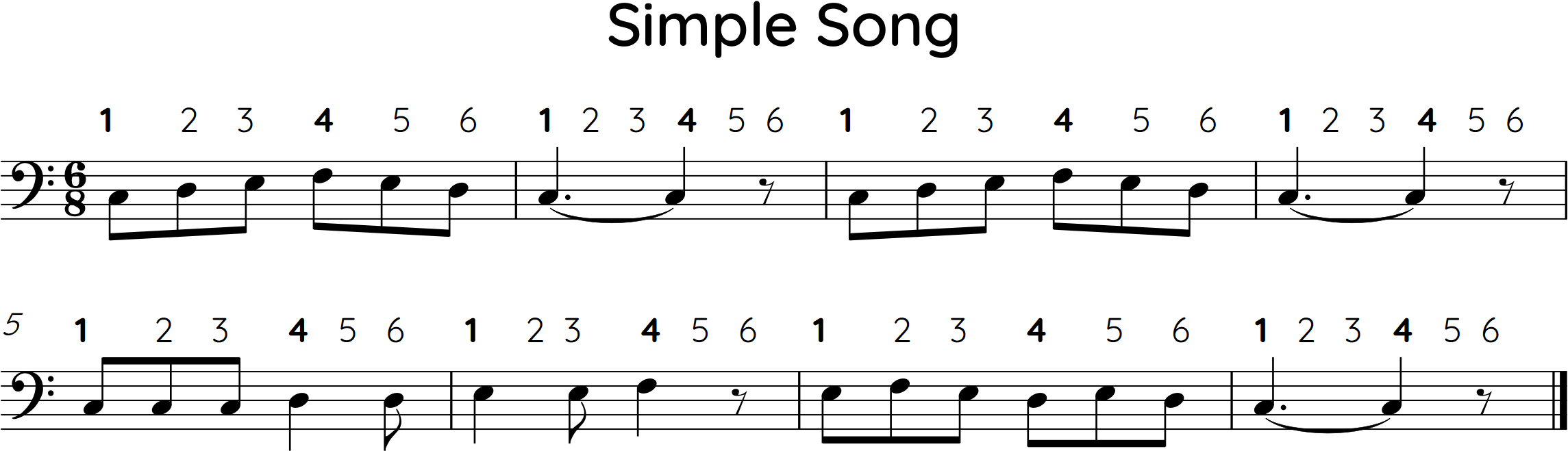tune using C2-F2, 6/8 meter, C major