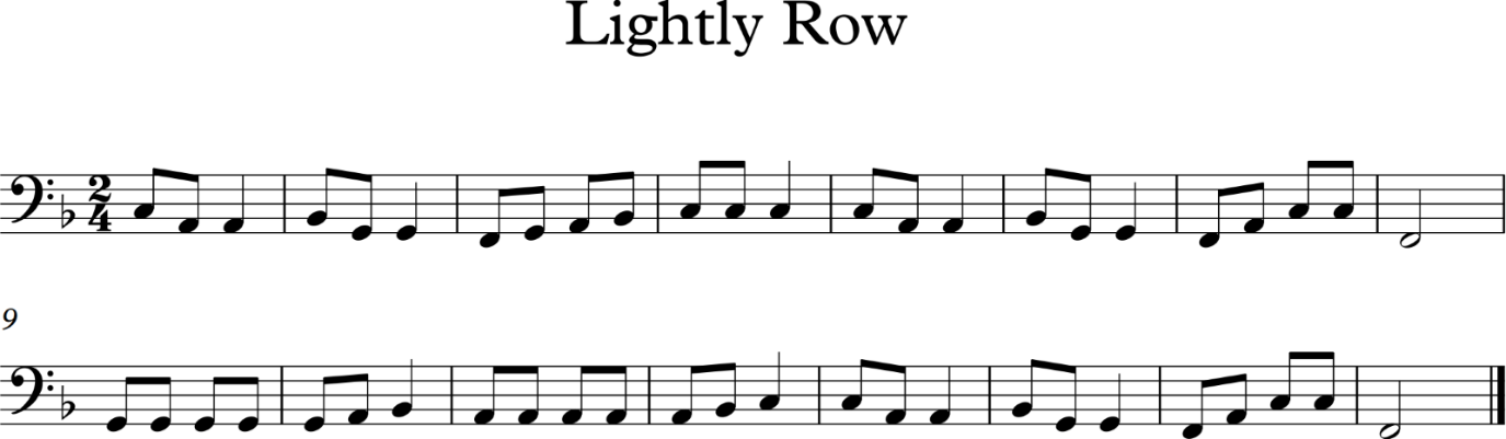 tune Lightly Row in F major beginning on C2