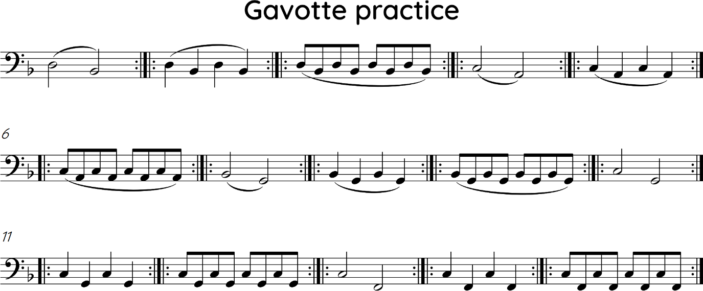 practice patterns for Gavotte by Jacques Aubert