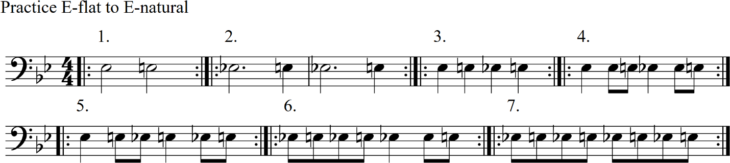 7 practice patterns for Eflat to Enatural