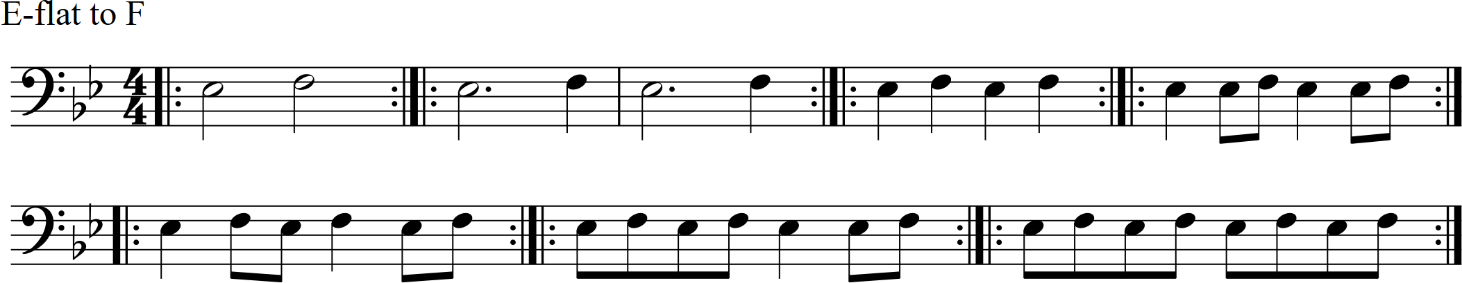 7 practice patterns for E-flat to open F