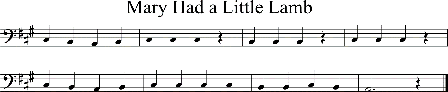 tune Mary Had a Little Lamb in A major, starting on C#2
