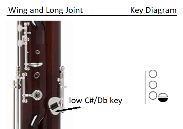 low C sharp key located on long joint and key diagram