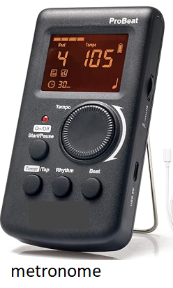 metronome, tuner, Bluetooth speaker, and logos for phone app