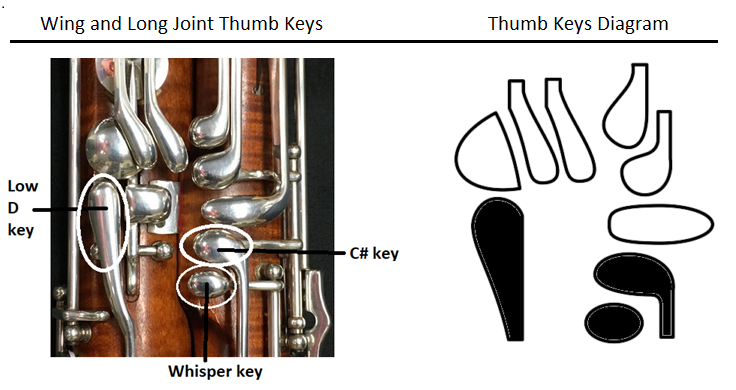 c sharp and low D keys on wing and long joints and on key diagram